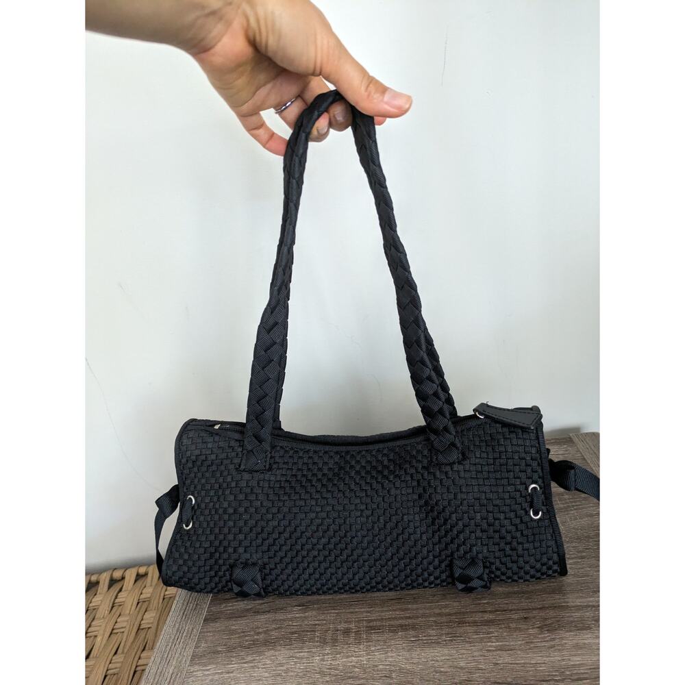 Y2K The Sak Woven Shoulder Bag Black Viscose Ribbon Whimsigoth Coastal Beachy - Picture 2 of 8